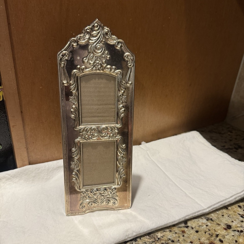 Godinger Baroque Silver Tone metal Tall Double Collage Photo Frame Vintage